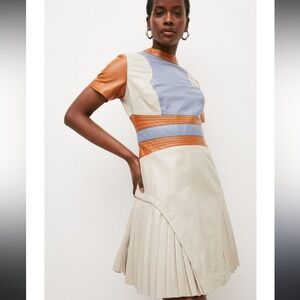 Karen Millen Colorblock Pleated Leather Dress